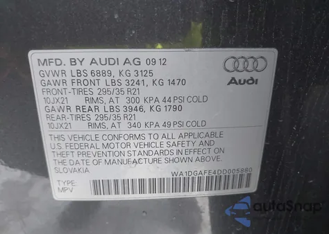2013 Audi Q7 3.0T S Line Prestige z USA, uszkodzony, nr VIN WA1DGAFE4DD005880